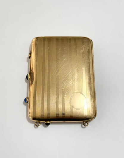 Estojo Porta Cartões Antigo W&H Co Banhado A Ouro Com Pedras