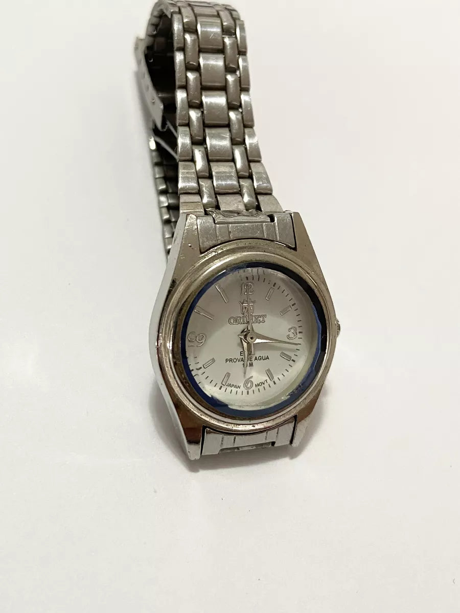 Relógio Antigo Orimet Prata Cristal Azul Japan Movt
