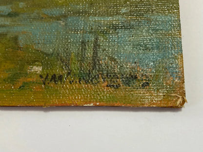 Pintura Antiga Paisagem Com Pescadores - Óleo Sobre Tela