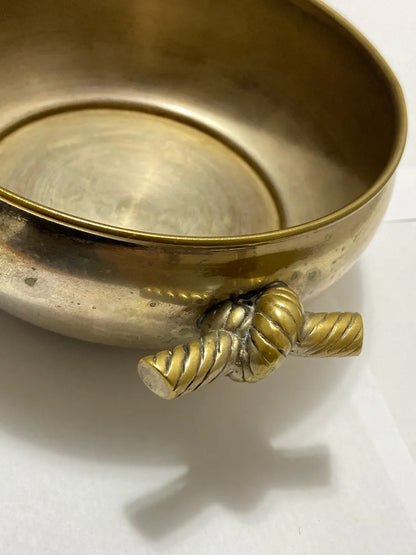 Antiga Tigela Em Metal Com Alças Ornamentais Corda