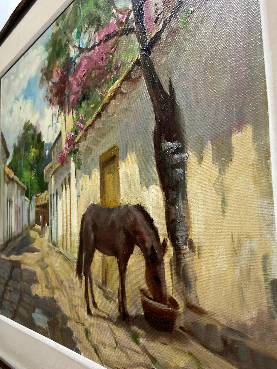 S. Rodrigues Jr - Quadro Antigo Ost Paraty Cavalo Na Rua