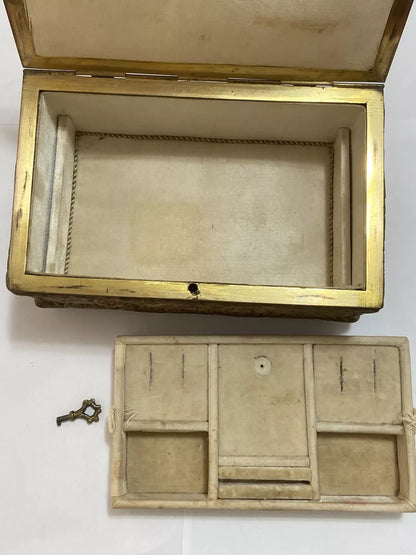 Antigo Porta Joias Caixa Cofre De Bronze Imperio Decorada
