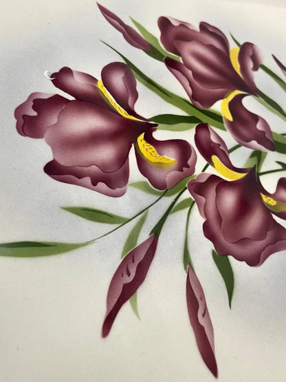 Antiga Bandeja Em Faiança Europeia Decorada À Mão Com Flores