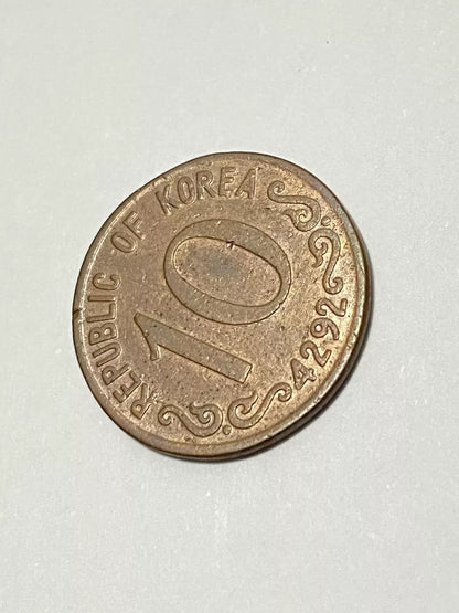 Moeda Antiga 1959 Coreia Do Sul 10 Hwan Bronze