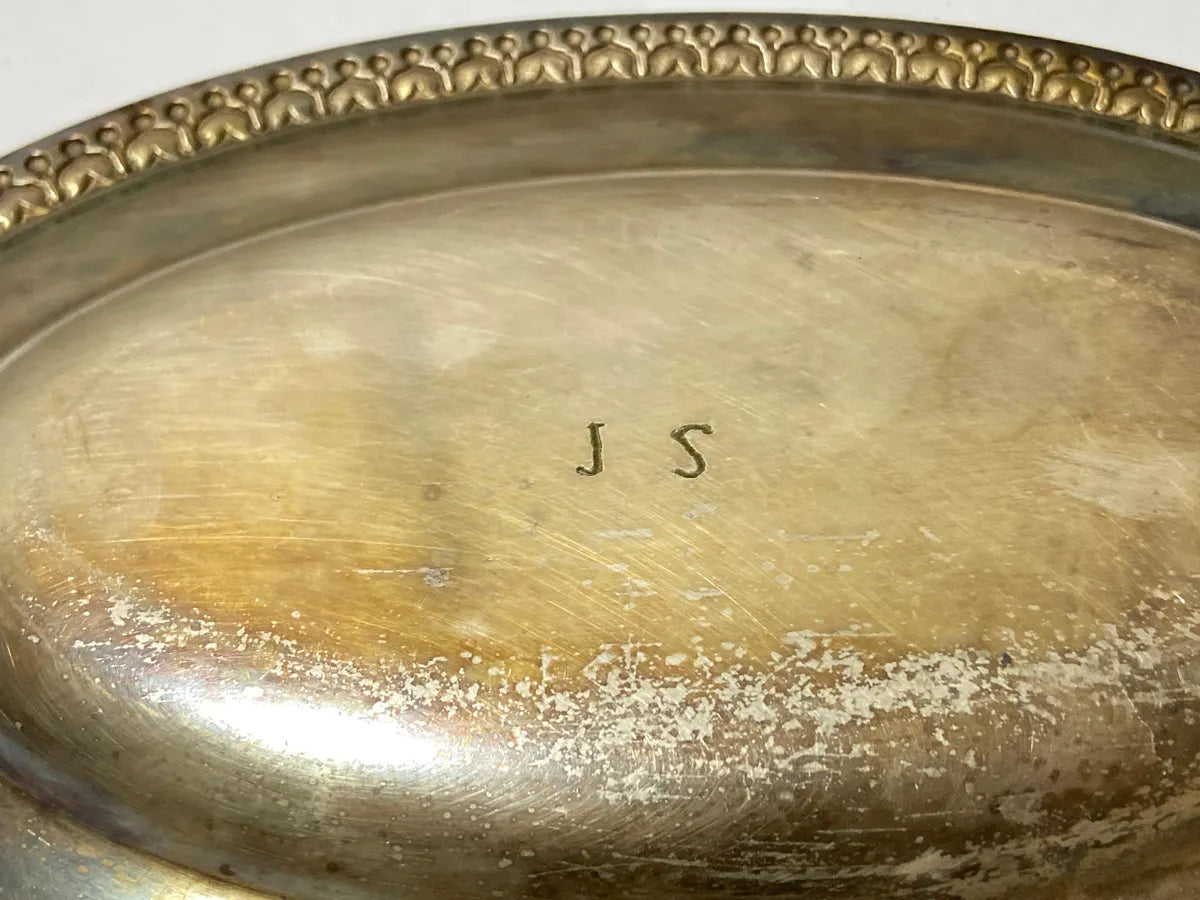 Antiga Travessa Oval Metal Prateado 27x18,5cm