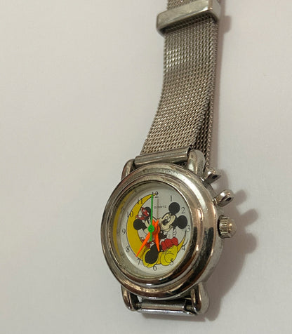 Relógio Antigo Mickey Minnie Quartz Prata Water Resist Prateado