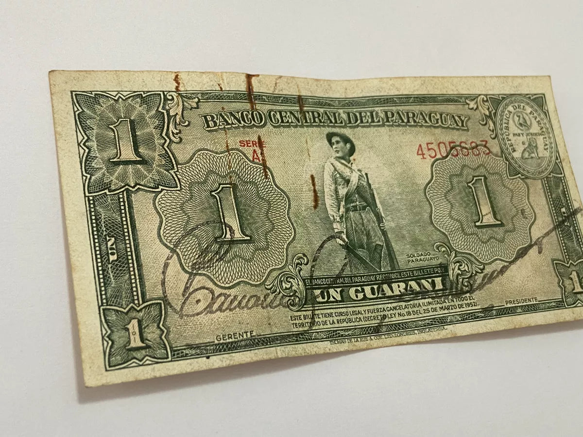 Cédula Antiga 1952 Paraguai 1 Guarani Assinada