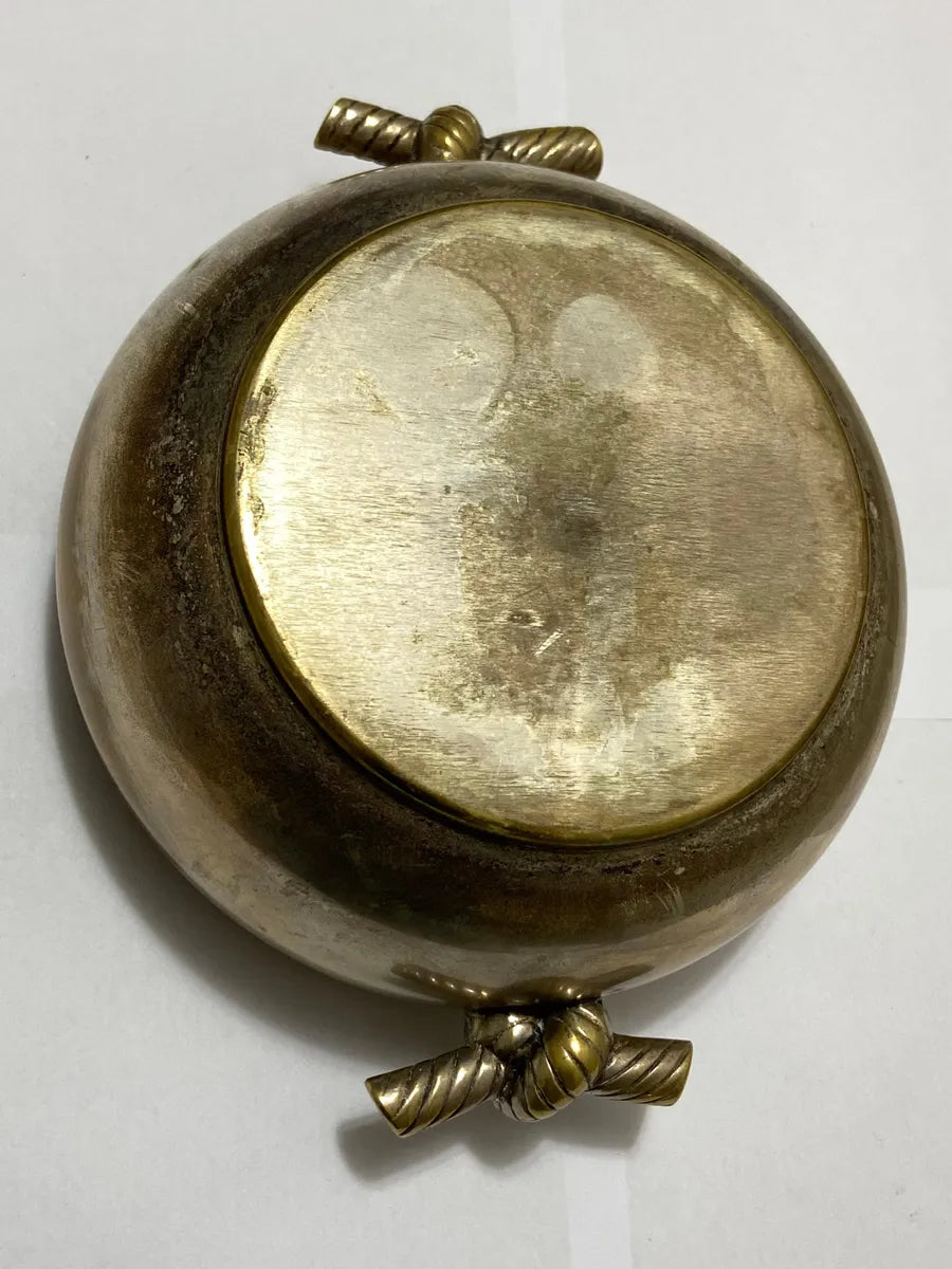 Antiga Tigela Em Metal Com Alças Ornamentais Corda