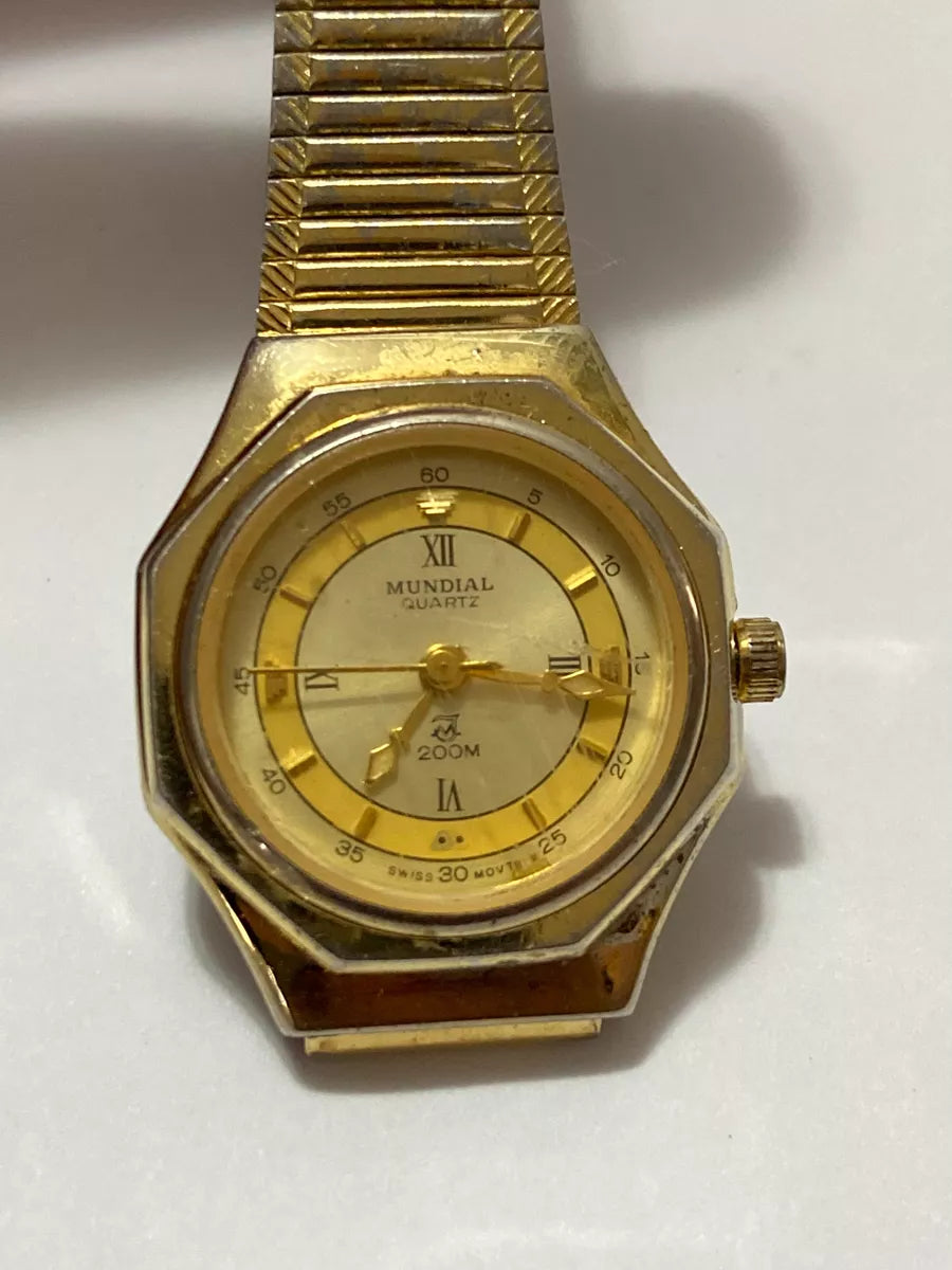 Relógio Antigo Suiço Mundial Quartz Swiss 200m Movt Dourado Dourado