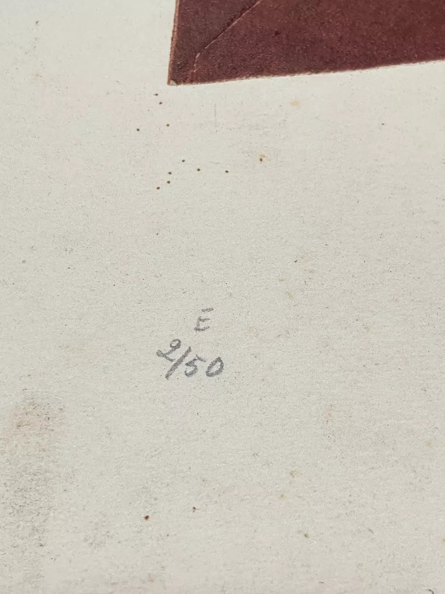 Gravura Antiga Com Espiral E Formas Geométricas Assinada