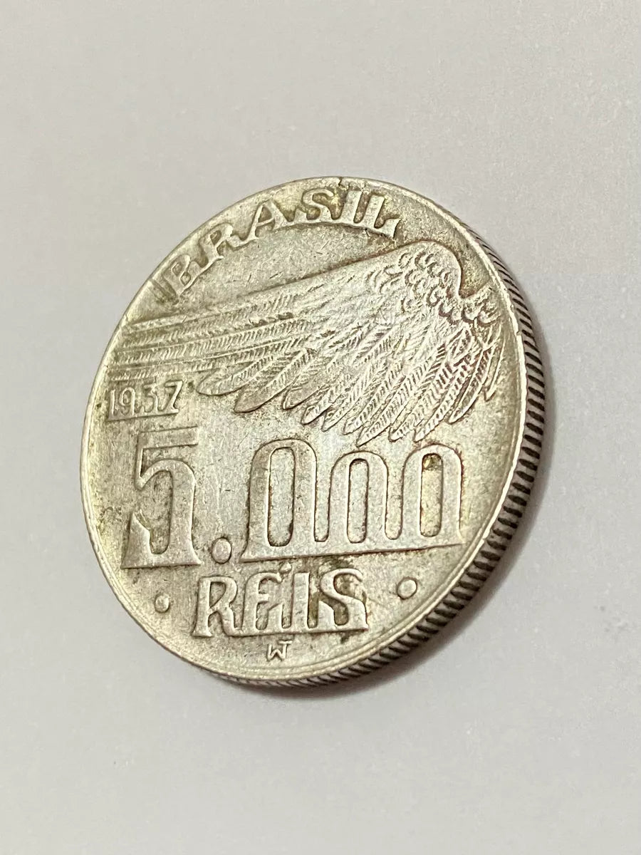 Moeda Antiga de prata 1937 santos dumont 5000 reis