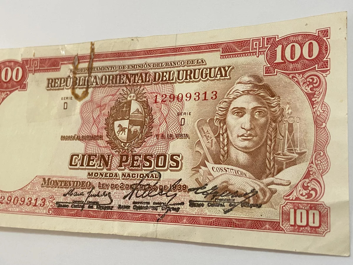Cédula Antiga Uruguai 100 Pesos 1939
