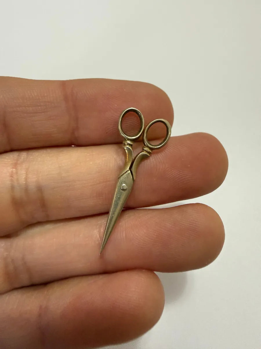 Tesoura Miniatura Antiga Prata 3,5cm