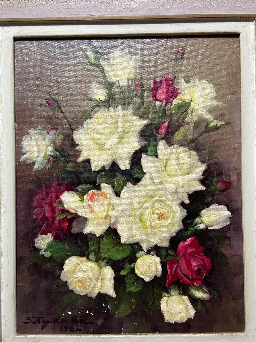 Shokichi Takaki 1984 - Quadro Antigo Óleo S/ Tela Flores