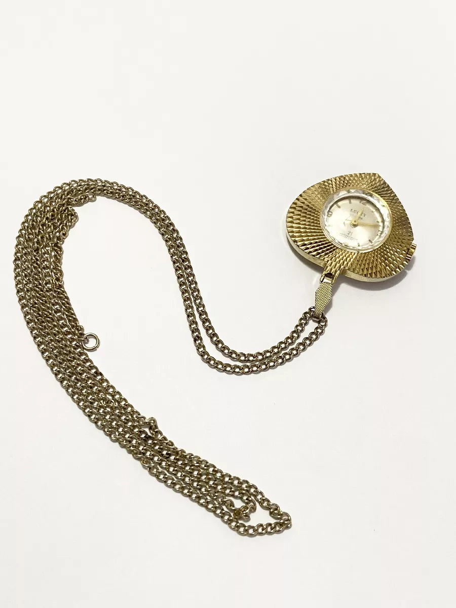 Relógio Antigo Raro Colar Coração Suiço Lucky De Luxe Dourado