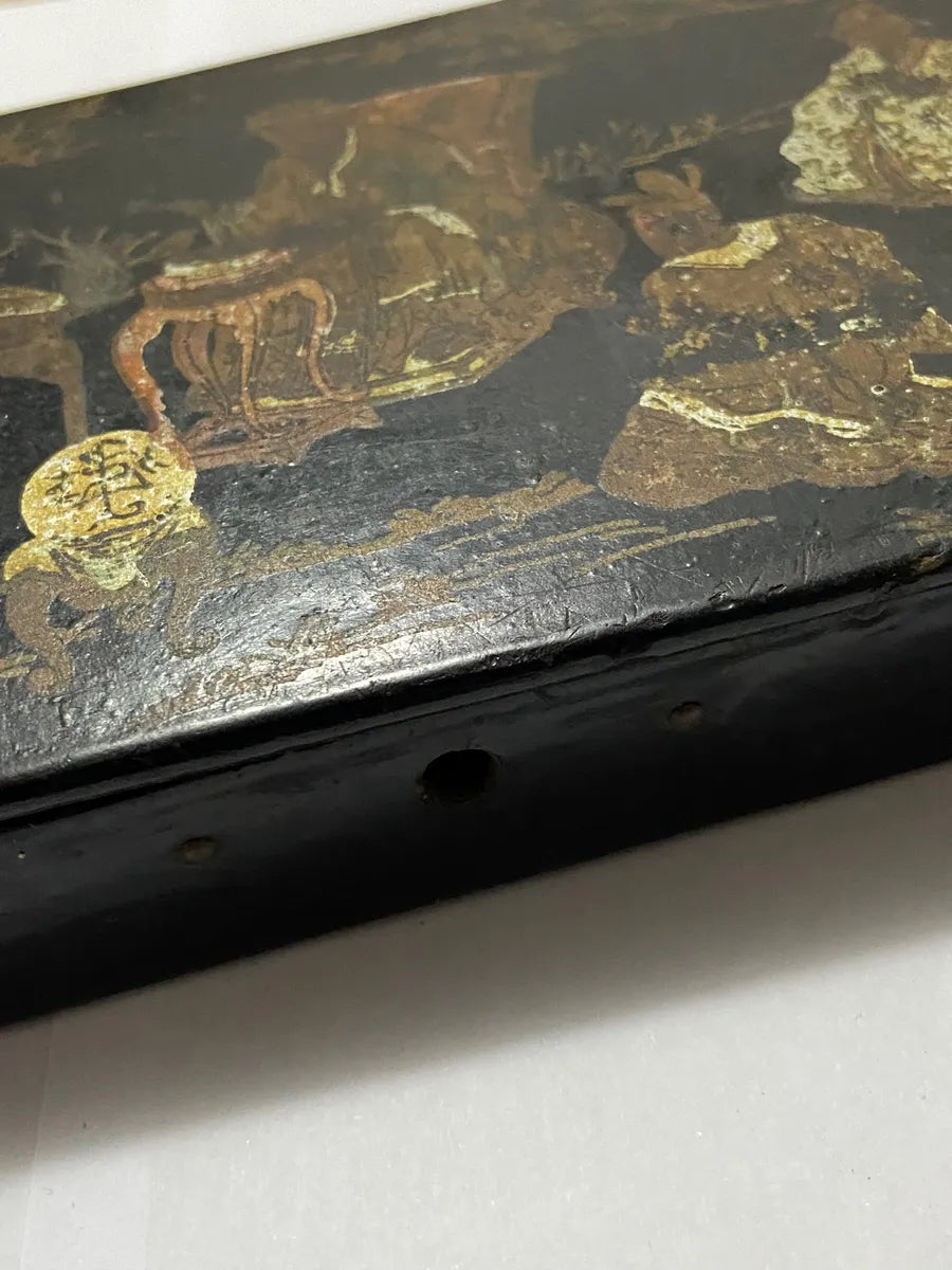 Caixa Antiga Oriental Em Laca Com Pintura