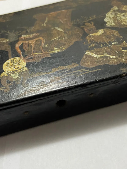 Caixa Antiga Oriental Em Laca Com Pintura