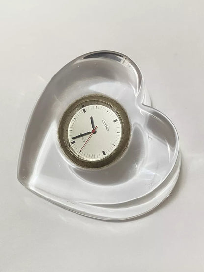 Relógio De Mesa Antigo Coração Em Cristal Sueco Orrefors