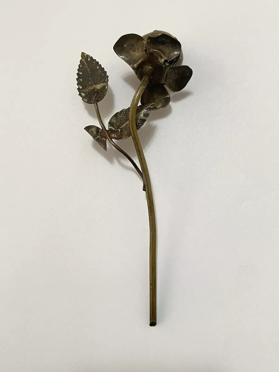 Escultura Flor Rosa Espessurada A Prata Antiga 15cm