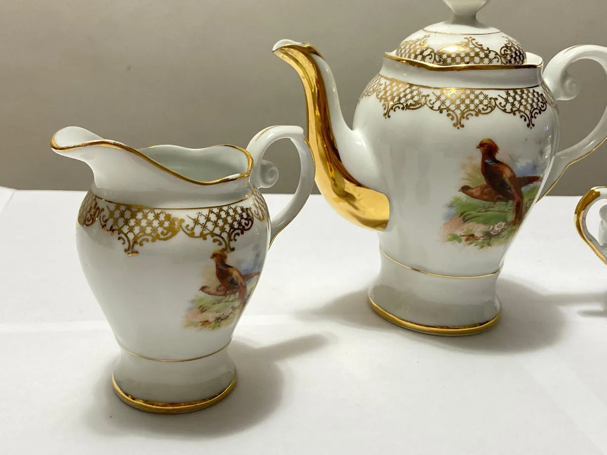 Antigo Jogo Porcelana Real Com Dourado - 3 Peças