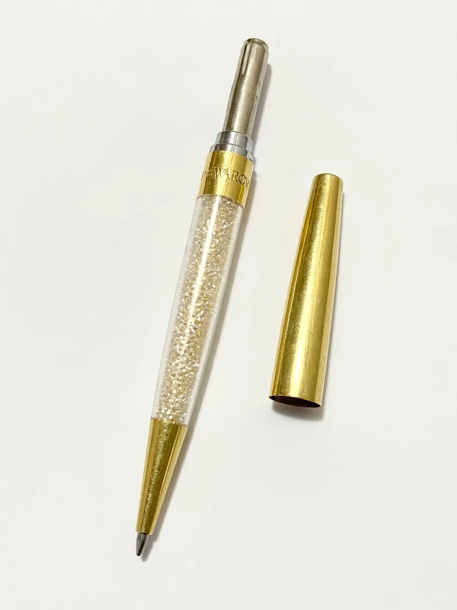 Caneta Swarovski Original Dourada Com Cristais Dourado Preto