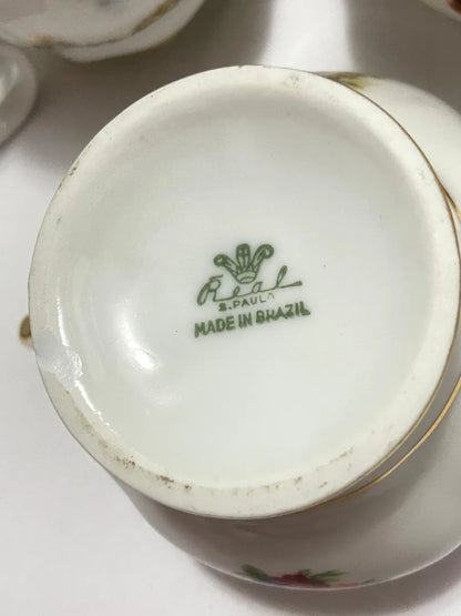 Antigo Jogo Porcelana Real Com Dourado - 3 Peças