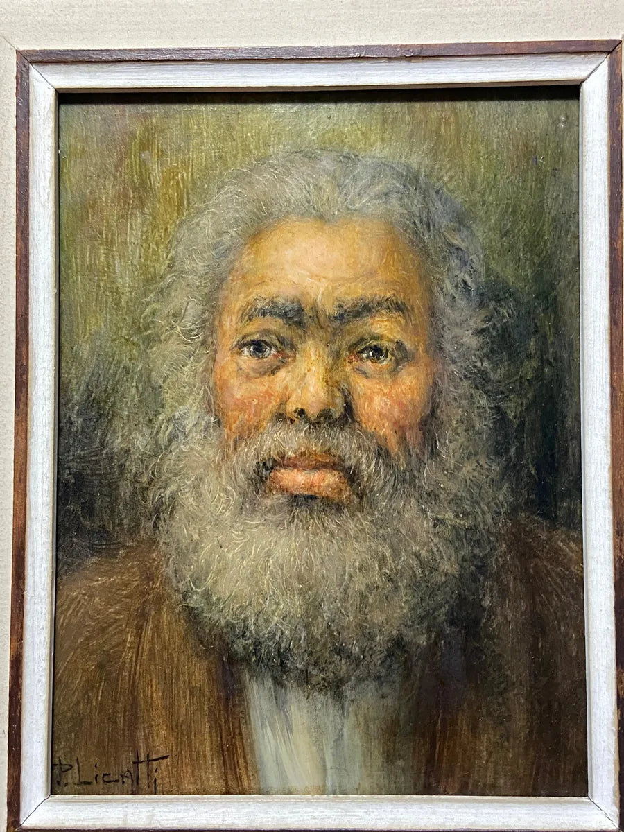 P. Licatti - Quadro Antigo Óleo S/ Placa - Retrato Masculino