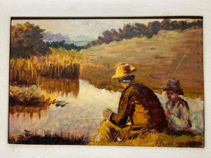 L. Ceccere - Quadro Antigo Pescadores À Beira Do Rio