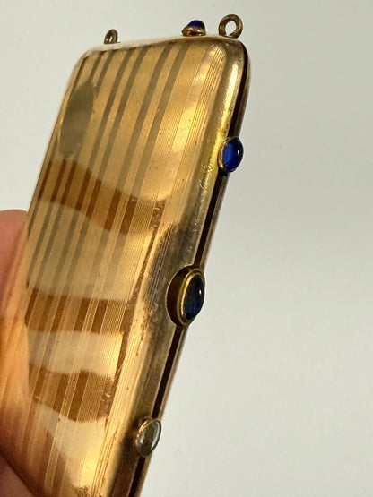 Estojo Porta Cartões Antigo W&H Co Banhado A Ouro Com Pedras