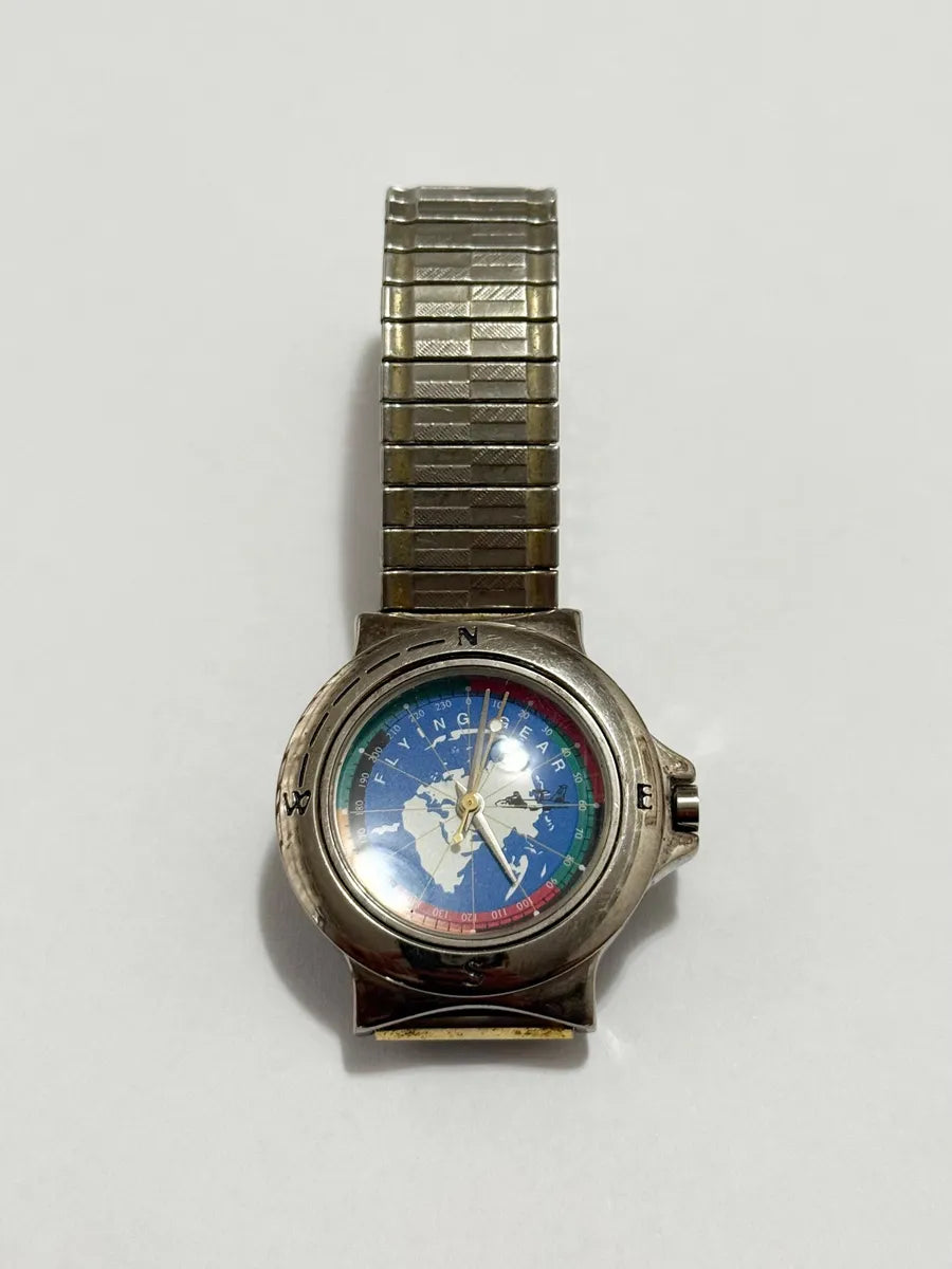 Relógio Antigo Mapa Mundial Flying Gear Japan Movt Prata