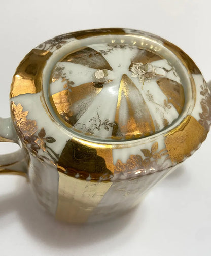 Jogo De Chá Antigo Porcelana Dourada Parabéns