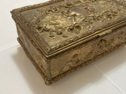 Antigo Porta Joias Caixa Cofre De Bronze Imperio Decorada