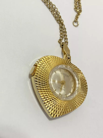 Relógio Antigo Raro Colar Coração Suiço Lucky De Luxe Dourado