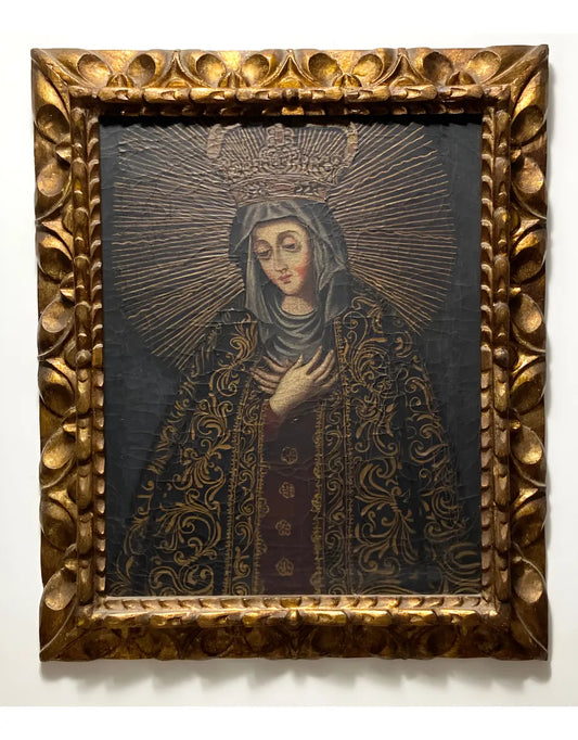 Quadro Antigo Cusquenho Nossa Senhora Moldura Dourada