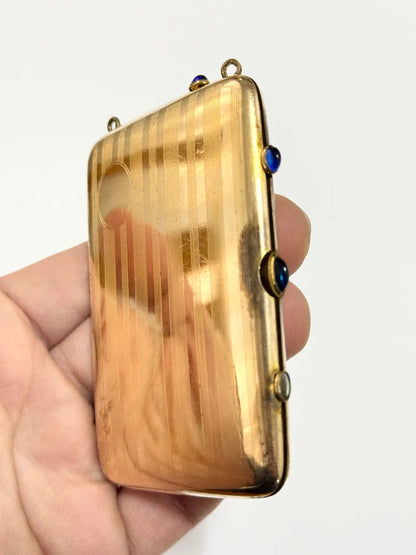 Estojo Porta Cartões Antigo W&H Co Banhado A Ouro Com Pedras