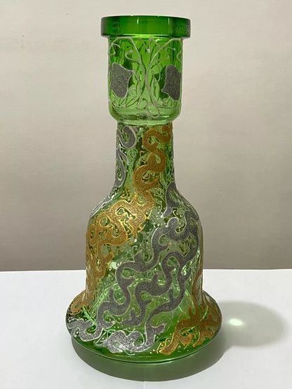 Vaso Antigo Narguilé Vidro Verde Detalhes Dourados Prateados
