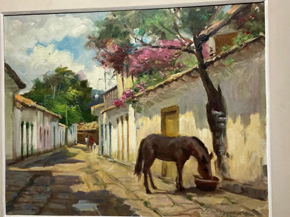 S. Rodrigues Jr - Quadro Antigo Ost Paraty Cavalo Na Rua