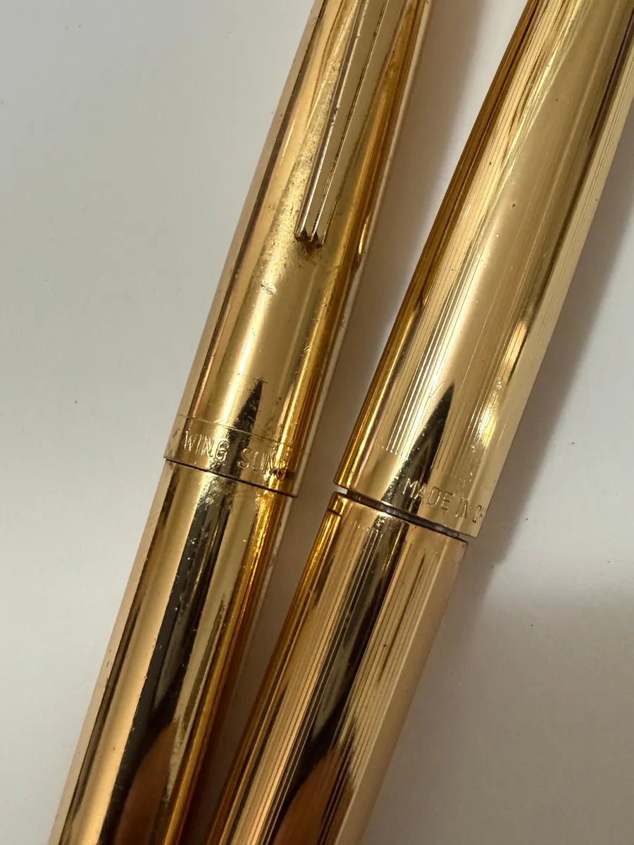 Kit Canetas Antigas Hero Wing Sung Douradas Com Estojo