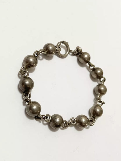 Pulseira Bolinhas Prata Antiga Ajustável