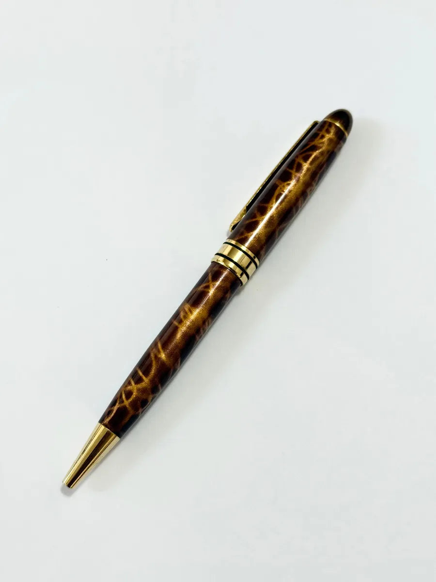Caneta Antiga Marrom Marmorizada Com Detalhes Dourados