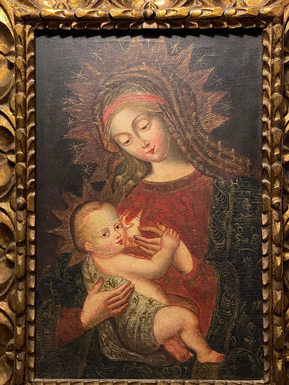 Quadro Pintura Cusquenha Antiga Virgem E Menino Jesus