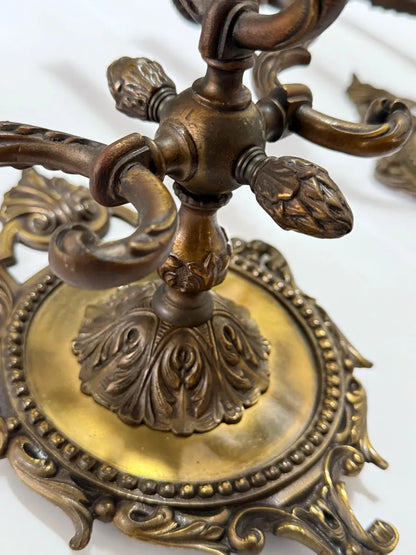 Par De Arandelas De Parede Antigas Bronze 3 Braços Luís XV