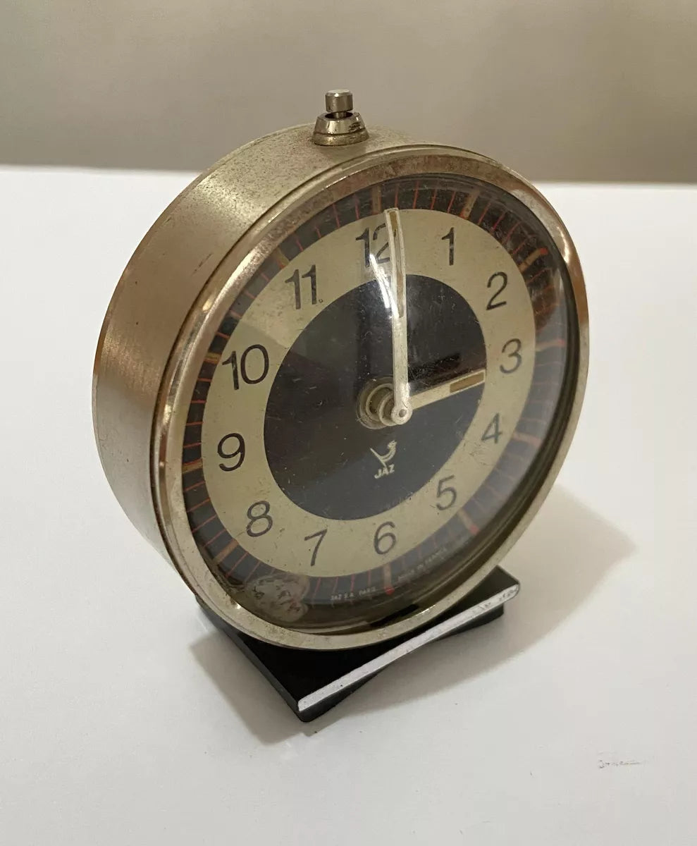 Relógio Despertador Antigo Francês Jazz 1970 Preto E Prata
