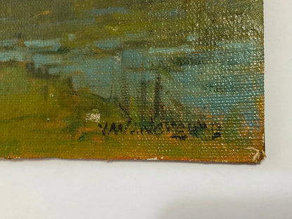 Pintura Antiga Paisagem Com Pescadores - Óleo Sobre Tela