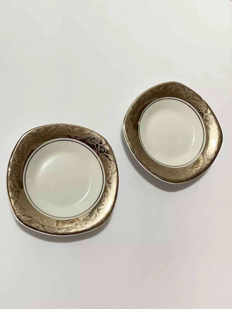 Mini Prato Pires Porcelana Borda Dourada Antigo Porcelanarte Branco