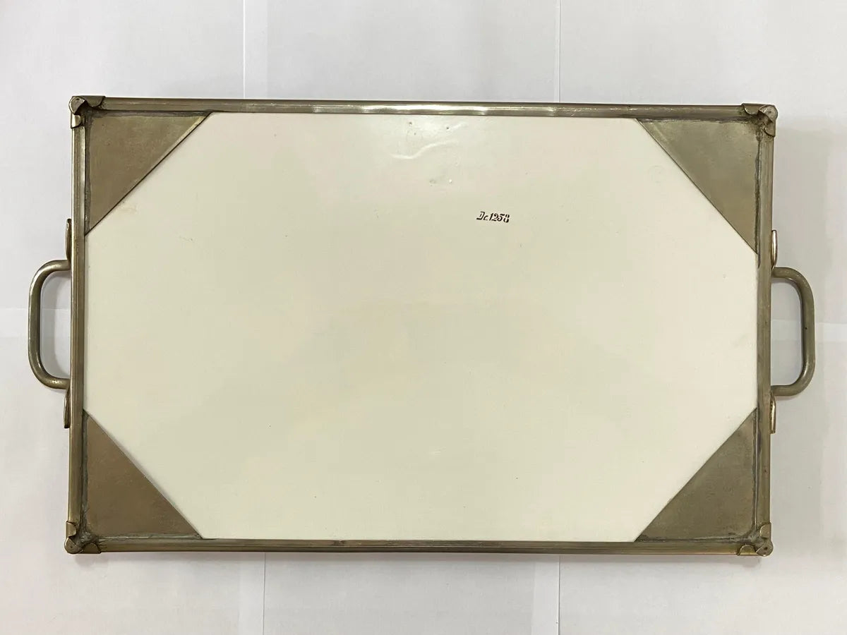 Antiga Bandeja Em Faiança Europeia Decorada À Mão Com Flores