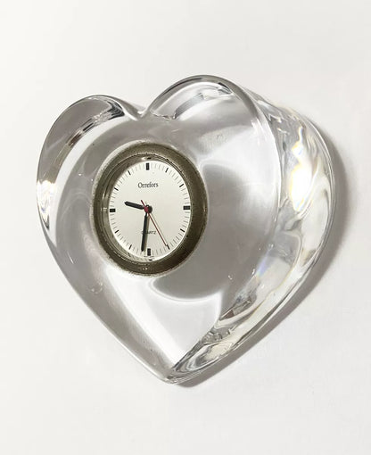 Relógio De Mesa Antigo Coração Em Cristal Sueco Orrefors