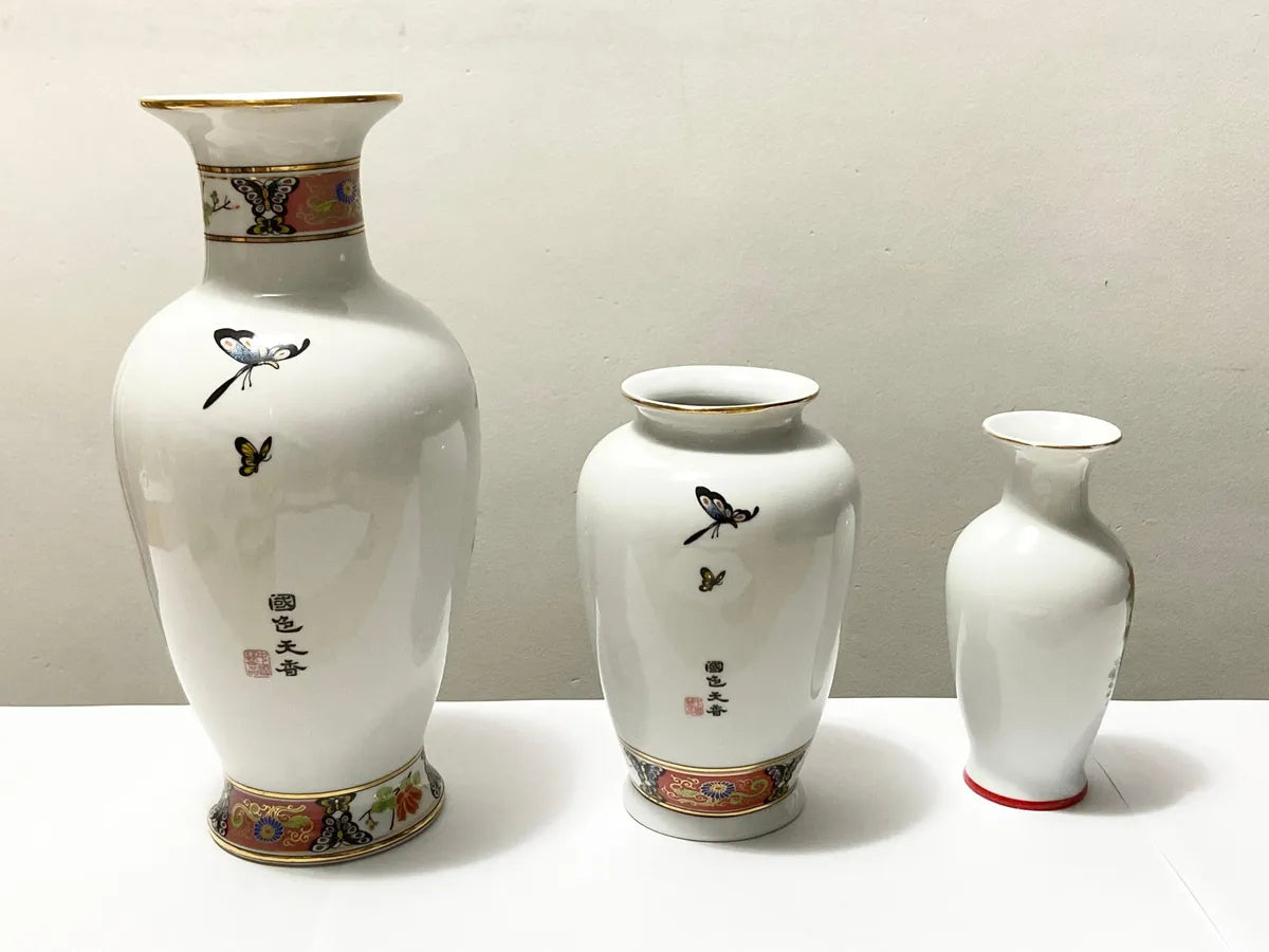 Conjunto 3 Vasos Orientais Porcelana Taiwan Antigos