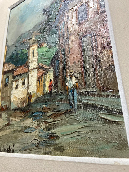 A. Dubsky - Quadro Antigo Óleo S/ Tela Rua Colonial