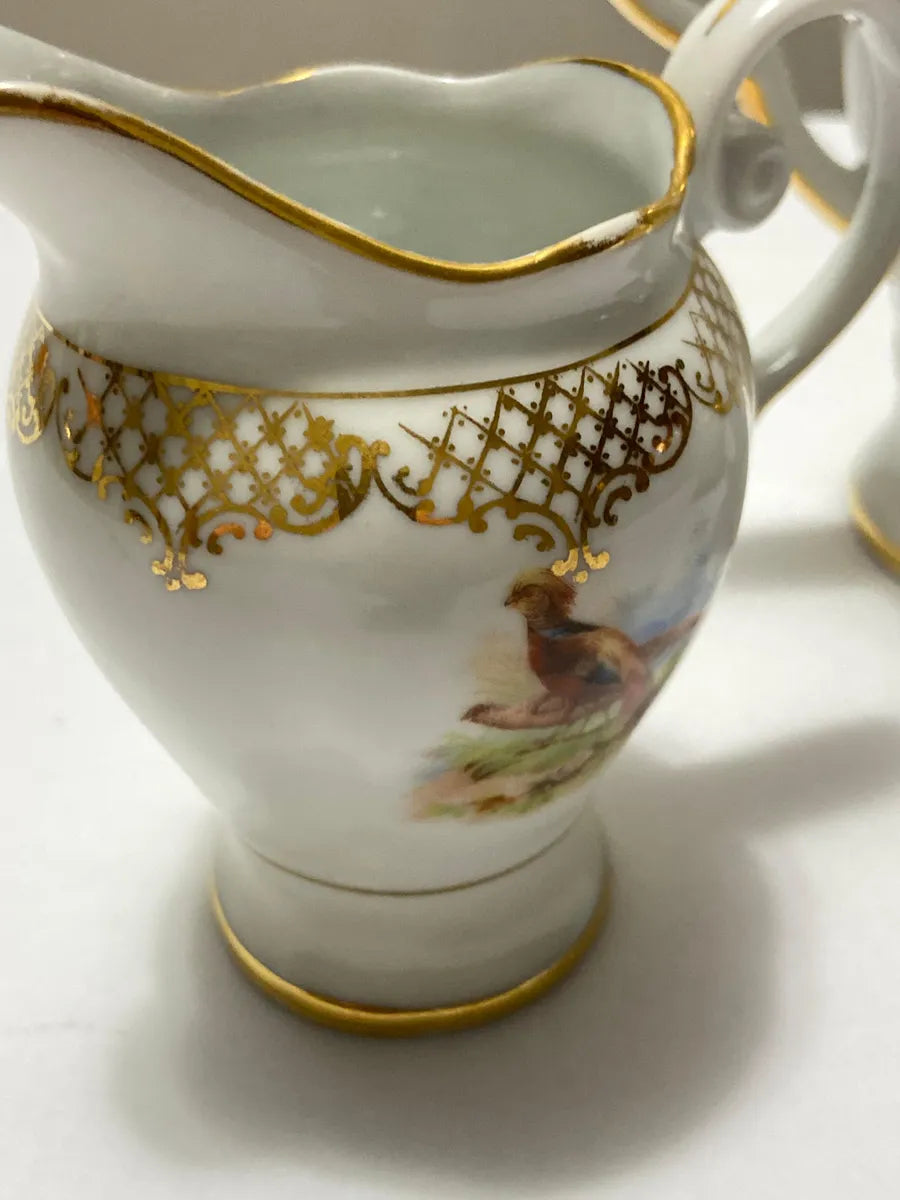 Antigo Jogo Porcelana Real Com Dourado - 3 Peças